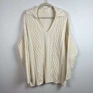 J. Jill‎ Cable Knit Sweater Womens XL Ivory Long Sleeve V Neck Pullover Chenille